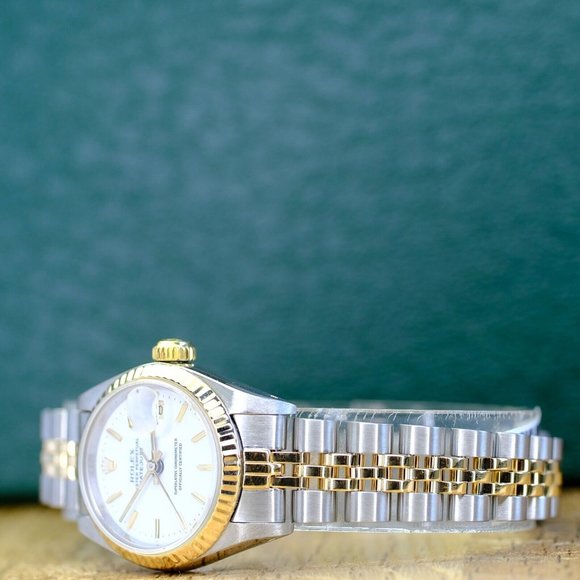 ROLEX DATEJUST WHITE INDEX DIAL 18K GOLD FLUTED JUBILEE TWOTONE 26MM WATCH 69173 - Picture 3 of 10